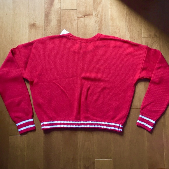 Hollister Cropped Red Sweater with White Stripes - Picture 3 of 4